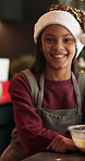 Face, child and baking at house for Christmas holiday, cake mixture and homemade dessert. Portrait, smile and kid with batter preparation of sweet treat, festive tradition and cookies for celebration