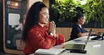 Excited, woman and employee with laptop, office and journalist with positive feedback on web or app. Creative, reporter and person with smile for article success, online and celebration in newsroom