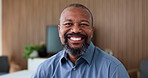 Happy, business and face of black man in office with pride for finance career, job and consultant. Professional, corporate and portrait of person laugh for financial advisor, ambition and growth