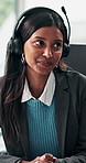 Business, woman and talking with headset at call centre for training, advice and customer service. Person, discussion and coaching with feedback, problem solving and procedure for technical support