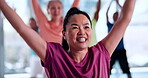 Stretching, senior people and instructor in class, flexible and exercise to prevent muscle stiffness. Gym, old women and workout with elderly men, personal trainer and active for wellness and fitness