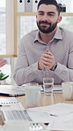 Business people, meeting and man in office with applause, presentation and discussion for feedback. Creative agency, project management and conversation for planning, review and collaboration