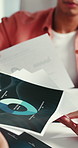 Documents, meeting and hands of business people in office for finance statistics, chart or graphs. Paperwork, collaboration and financial advisors with data for investment proposal in workplace.
