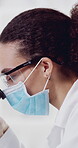 Scientist, microscope or woman in lab for research, gene editing testing or DNA observation for innovation. Medical experiment, genome study or biologist with ppe for investigation, cells or biotech
