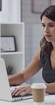 Angry, woman and stress with laptop in office for network glitch, market crash and financial loss. Trader, frustrated person and emotional breakdown with tech for 404 error, stocks plummet and rage