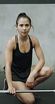 Barbell, fitness and face of woman in gym for workout, active or muscle training with strength. Portrait, equipment and person with weightlifting for arm exercise, health or challenge in sport center
