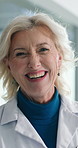 Hospital, doctor and face of mature woman for medical service, confidence and healthcare career. Professional, clinic and portrait of happy person in lobby for wellness, pride and health consultant