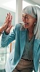 Smile, people and business woman with high five in office, stock exchange success and assets acquisition. Happy, celebration or mature traders with investment win for company, achievement or teamwork