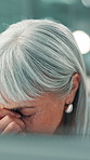 Headache, stress and mature businesswoman in office with burnout or frustration for creative project. Migraine, fatigue and female magazine editor with exhaustion for publishing in workplace.