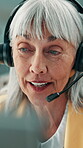 Call center, laptop and woman in agency with headset, contact us or advice in crm service. Friendly, tech and mature consultant in office with mic, online assistance or feedback in client support.