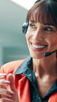 Call center, headset and mature woman in office with help, contact us or advice in crm service. Professional, aid and agent in workplace with mic, online assistance or feedback in client support.