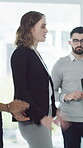Speaker, meeting and presentation with business people in office for teamwork, budget review and audit. Planning, investor report and workshop with employees in agency for revenue and research