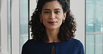 Face, business and woman in office, pride and compliance agent with career ambition. Portrait, about us and employee with confidence, regulatory consultant or risk management professional in Portugal