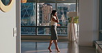 Happy man, phone call and insight in office by window, talk and review proposal at real estate company. Person, smartphone and realtor with chat, advice or listen for feedback at property agency