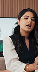 Meeting, business and woman talk in office for discussion, planning and editor feedback. Female person, explaining or briefing with story pitch, headline ideas and reading information for publication