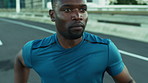 Black man, running and fast on bridge for exercise in city for cardio, training and wellness in summer. African person, outdoor and sprint for speed development, workout and street in urban town