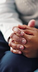 Hands, parent and child with comfort in home for emotional support, concern and trust with confession. Family care, person or console kid in house for empathy, reassurance or security in relationship