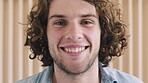 Face, laugh and man with smile in creative agency, professional and copywriting career for marketing. Funny joke, about us and person with confidence for campaign development, happy and portrait