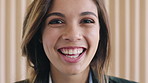 Woman, face and smile with confidence at office for career, laugh and pride at insurance company. Person, advisor and broker with portrait, happy and job at risk management agency in Costa Rica