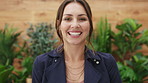 Face, laugh and business woman in office for ecology, environmental consultant and worker. Professional, green advisor and portrait of confident person, eco friendly or funny with plants in Germany