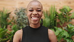 Happy, confident and face of black woman in office with confidence for creative startup business. Laugh, professional and portrait of African female editor with pride for company about us at agency.