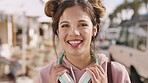 Employee, face and man with glasses in city, travel and creative journalist with career development. Outdoor, reporter and person with eyewear for project on road, portrait and opportunity in Canada