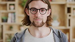 Business, face and glasses with designer in office for career ambition, development or intelligence. About us, confidence and design with employee person in creative workplace for agency opportunity