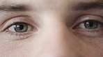 Closeup, face and optometry for eyes with wellness with optical assessment, vision and perception. Person, macro and cornea lens for ophthalmology, ocular health or retina with pupil for portrait