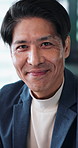 Happy, about us and face of businessman in office with confidence for finance career. Smile, professional and portrait of male financial manager with pride for opportunity at workplace in Japan.