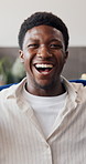 Face, watching tv or black man with sports win in home, match success or wow for soccer goal. Portrait, television and excited fan with celebration for game, football competition or surprise with POV