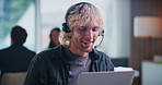 Headset, man and call center agent with laptop in office with crm, communication or contact us. Mic, computer and male customer service consultant with technical support consultation in workplace.