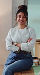 Face, confidence and woman in small business for logistics, shipping and supply chain in office. Arms crossed, portrait and happy entrepreneur, distribution and person in workplace with pride