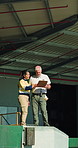 Clipboard, logistics and talking with people outdoor together for delivery or shipping management. Collaboration, checklist and conversation with supply chain team at distribution plant for planning