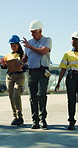 Business people, walking and supervisor with tablet or team for logistics, shipping or distribution. Executive, security or inspector talking to group for quality assurance, storage or freight safety
