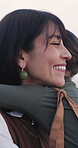 Love, child and mother with hug outdoor for bonding together, connection and parenting. Happy family, mature woman and daughter with embrace for healthy relationship, affection or motherhood security