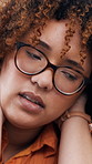 Stress, remote work and business woman with neck pain for burnout, overworked and worry for deadline. Freelance, glasses and upset person with fatigue, muscle ache and tension for pressure in home