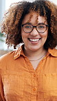 Laugh, creative and face of woman in office with confidence for editing, publishing and journalism career. Magazine, agency and portrait of person with pride for copywriting, opportunity and job