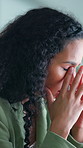 Eye strain, headache and businesswoman in office with fatigue for creative project with deadline. Brain fog, migraine and female magazine editor at startup agency with vertigo, burnout or stress.