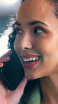 Business, woman and smile with phone call in office for real estate, contact client and negotiation. Thinking, realtor or bokeh with mobile discussion, schedule appointer and buyer inquiry for resale