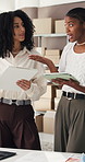 Women, logistics or discussion with tablet for small business startup, inventory or stock in office. Female people, employees or colleagues talking with technology, app or checklist for supply chain