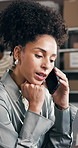 Woman, talking and phone call for logistics in warehouse, supply chain or communication with contact. Small business, entrepreneur and person with mobile for stock distribution, discussion and export