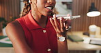 Talking, voice note and black woman with phone for remote work with reminder, planning and communication. Freelance, web designer and person on smartphone for conversation, contact and record message