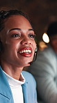 Telemarketing, call center and woman with headset in office, working late or explaining offer on web. Happy person, coworking and communication with mic for lead generation, bokeh and chat at night