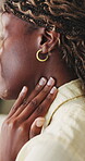 Neck pain, hands or woman in house with massage, burnout or joint inflammation in muscle injury. Tendinitis, bad posture or person in home with discomfort, stiffness or fatigue in cervical sprain.