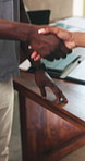 Deal, handshake and meeting with business people in office for contract, welcome and thank you. Partnership, shaking hands and success with employees in agency for teamwork, support and opportunity