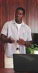 Speaker, talk and meeting with business man in office for presentation, hr advice and counseling tips. Mental health workshop, psychology balance and seminar with employee in agency for guide