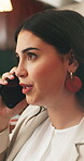 Talk, phone call and listen with business woman for communication, virtual advisor and planning. Feedback, contact and professional chat with person in agency for connection, discussion and app