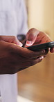 Typing, business and hands of man with phone for social networking, email response and online chat. Startup, office and person on cellphone for connection, communication and project update on app