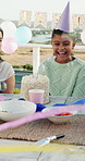 Balcony, mother and girl with birthday party, funny and celebration with happiness. Outdoor, family and mama with daughter, laughing and smile with food, event and hats with decoration and cake