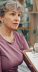 Elderly, woman or physiotherapist with checklist for nutrition, survey or health questionnaire in clinic. Senior, female person or talking with therapist for medical results, examination or diagnosis